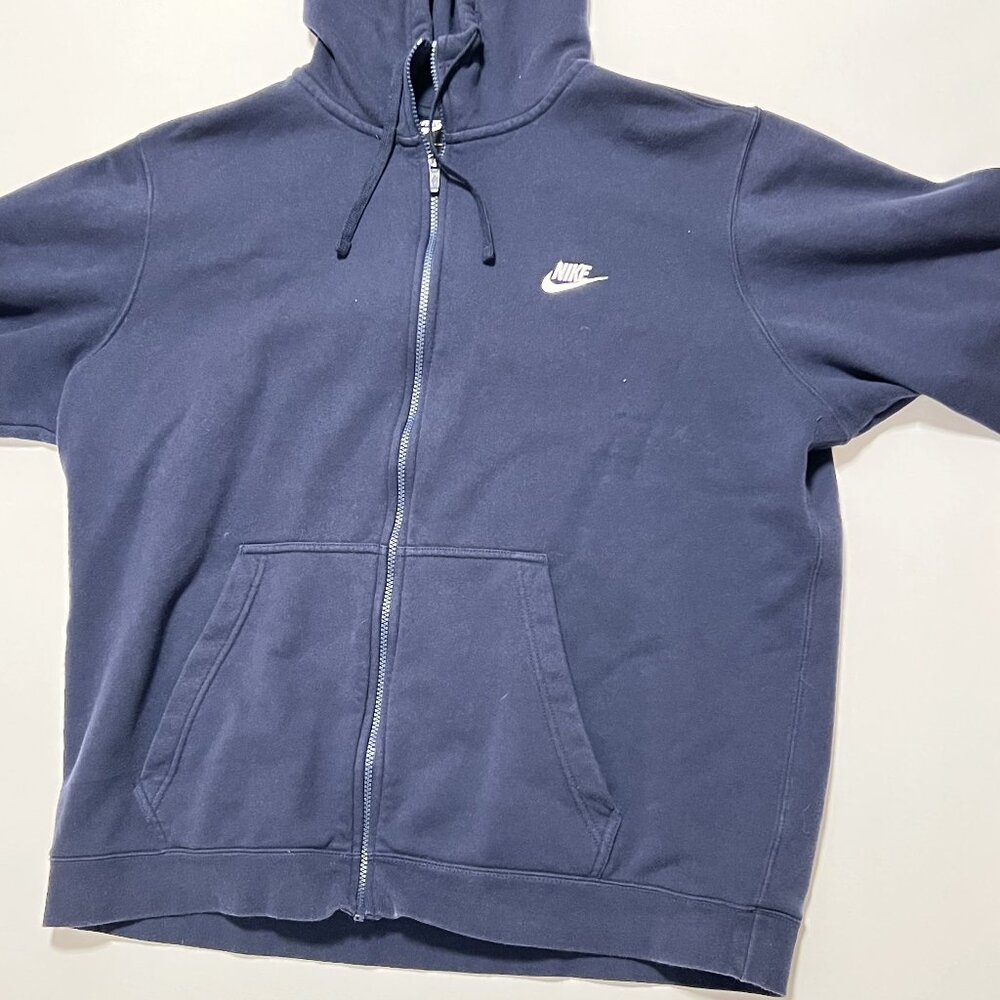 Nike Full Zip Hoodie Navy Blue Hooded Sweatshirt Swoosh Logo Men's size XXL